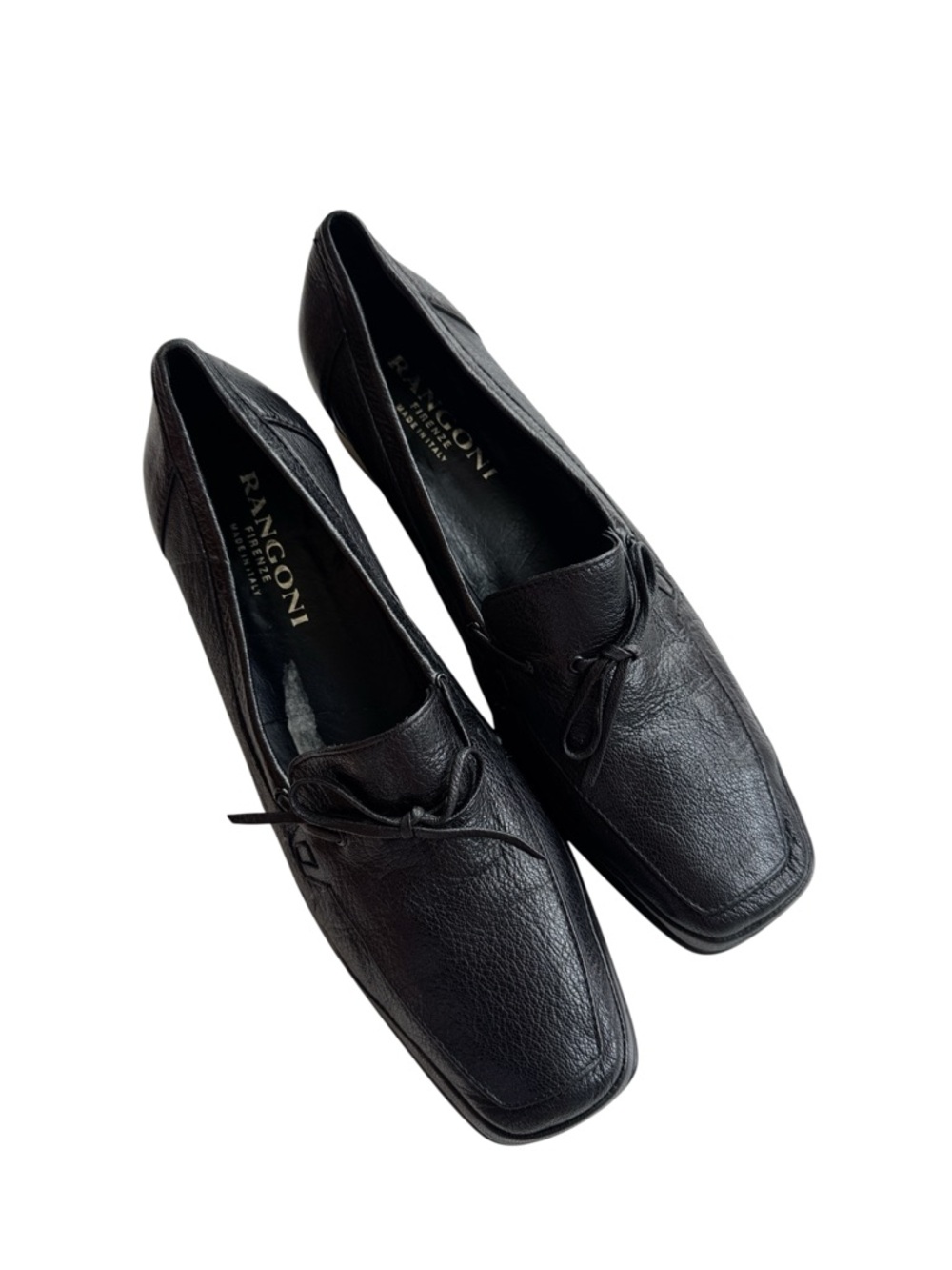 Rangoni Firenze black pebbled leather loafers square toe size 10